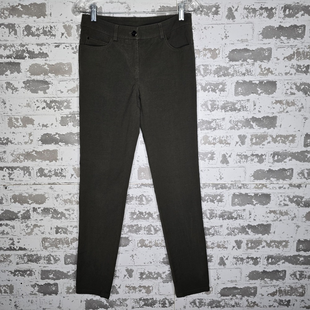 Akris Magda Pants Womens USA Size 4 Olive Green 5 Pocket Cotton Silk Stretch